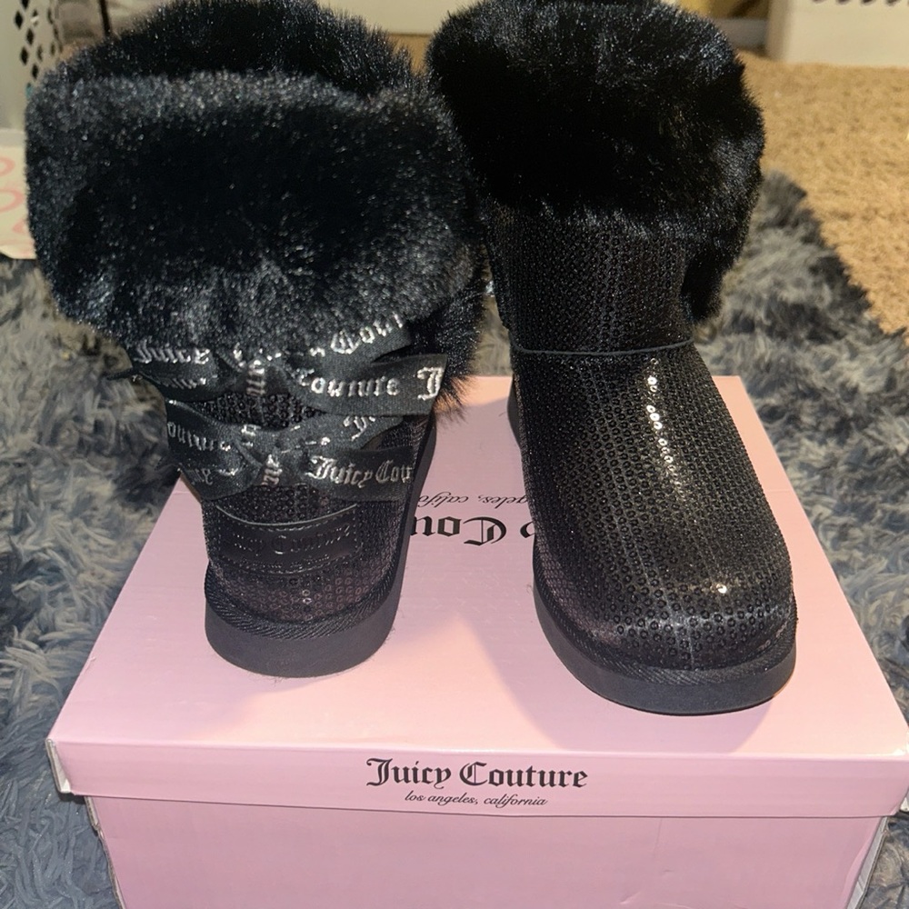 Black Juicy Couture Sequin and Fur Boots